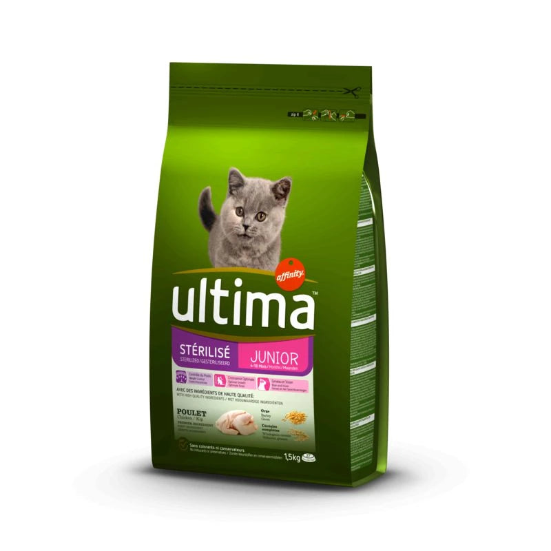 Croquettes pour chat junior poulet/orge 1.5kg - ULTIMA